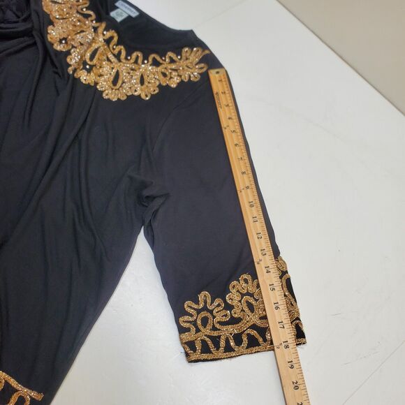 Catherine's Black Gold Embellished Trim Top  Holiday Party Women's Plus Size 2X - Picture 10 of 14